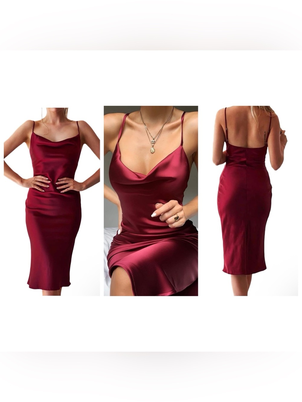 Satin Cowl Neck Slip Dress in Burgundy Red